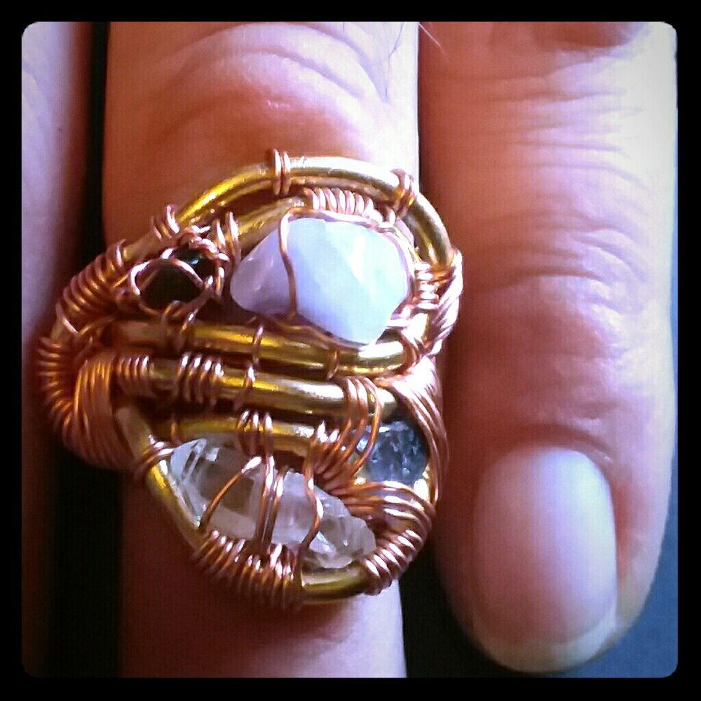 Tourmaline and quartz ring. Size 6
